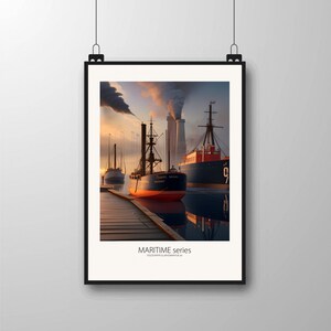 Serie POSTER MARITIME parte #1 Arte de impresión digital Estilo ingenuo y primitivo, Viaje al mundo de la ternura y la magia de la imaginación.