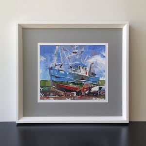 Original oil painting on canvas Marina series FISHING BOATS part #1 Small artwork one of a kind seascape, ship at dock, video demonstration