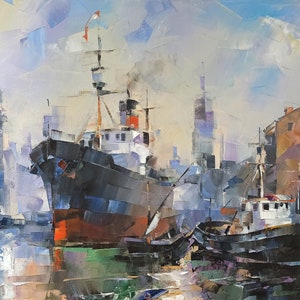 Original Oil Painting NEW CONTOURS Series Golden Age part #13 journey through time, a symphony of color and form, imagery of cityscape