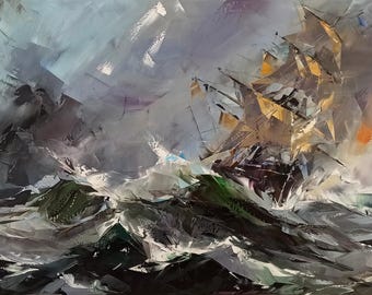 夜の海の嵐 - イヴァン・アイヴァゾフスキーの手描き油絵複製画