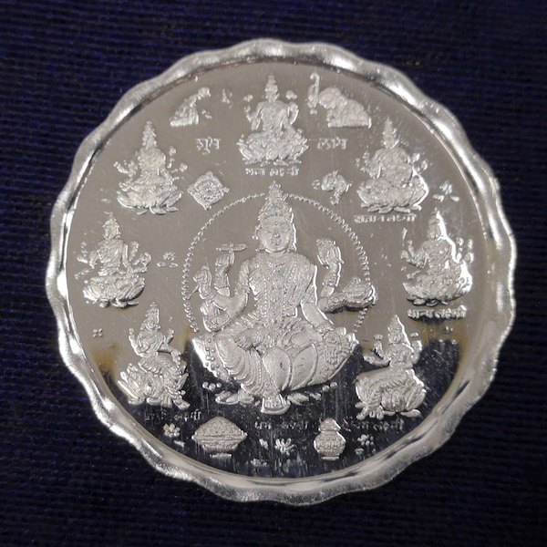 Ashtalakshmi pure silver Coin 999 purity hallmarked Hindu Religous 32mm/1.25"