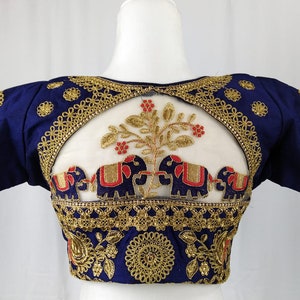Ready made Saree Blouse, Ready to Wear Blouse, Indian Saree Blouse, Sari Blouse, Choli | Red blouse with four-leaf gold color design