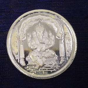 Ganesh pure silver coin 5 gm 999 purity hallmarked Hindu Religous 22mm/0.87&quot;