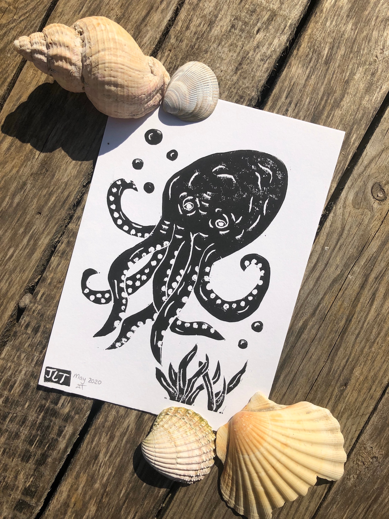 Octopus Lino print linocut hand printed. Etsy