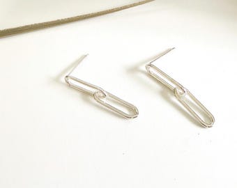 Paperclip Dangle Earrings in Sterling Silver