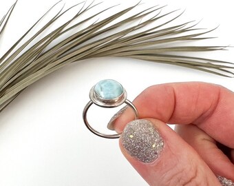Larimar Third Eye Sterling Silver Ring sz 7