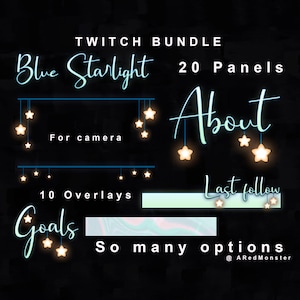 20 Blue Starlight Twitch BUNDLE 20 PANELS + 10 OVERLAYS For Streams!