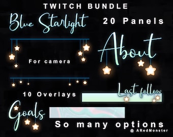 20 Blue Starlight Twitch BUNDLE 20 PANELS + 10 OVERLAYS For Streams!