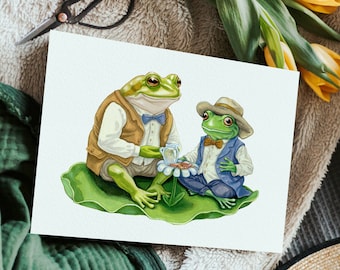 Frog and Toad Art Print, Cottagecore Aesthetic Literary Wall Décor, Cute Animals Kids Room Nursery Décor, Ideal Friends and Siblings Gift