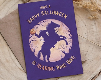 Headless Horseman Funny Halloween Card, Spooky Season Legend of Sleepy Hollow, Sustainable Handmade Greeting Card