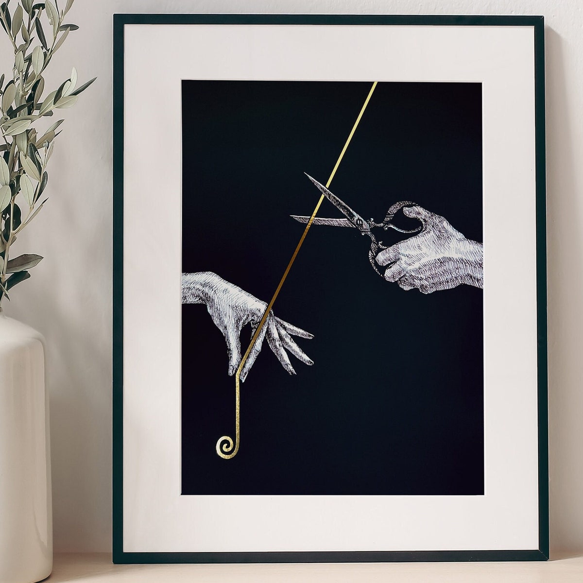 Thread of Life Ancient Greek Mythology Art Print, Gold Foil Embellished Accent, Dark Academia Décor, the Fates Scissors Hercules, Gothic Art - Etsy