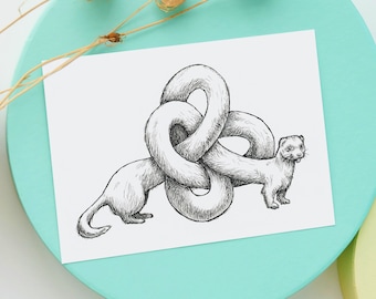 Ferret Tied in Knots Art Print, Personalized Ferret Lover Gift, Woodland Creature Line Art, Whimsical Animal Wall Décor, Nursery Office Art