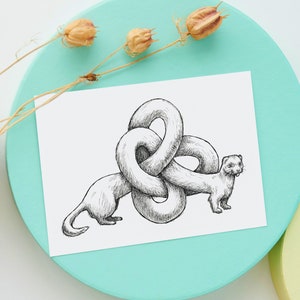 Ferret Tied in Knots Art Print, Personalized Ferret Lover Gift, Woodland Creature Line Art, Whimsical Animal Wall Décor, Nursery Office Art