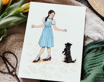 Impresión de arte hecha a mano del Mago de Oz, Dorothy en Yellow Brick Road con zapatillas de rubí, regalo de orgullo sutil LGBTQ, película de cultura pop, decoración de guardería