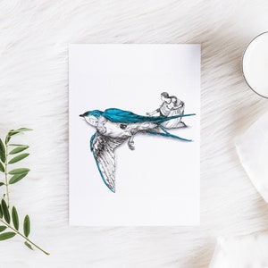 Däumelinchen Gefrorener Spatz, Märchen Illustration Kunstdruck, Hans Christian Andersen Wand Kunst, Kinderzimmer Dekor – 20x26 cm
