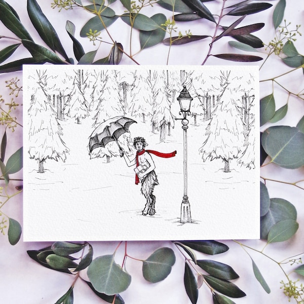 Mr. Tumnus at the Lamppost Art Print, The Lion the Witch and the Wardrobe Décor, Chronicles of Narnia Wall Art, C.S. Lewis Woodland Forest