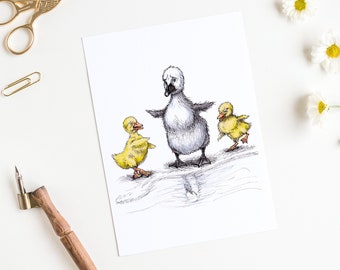 Ugly Duckling Swan Reflection, Fairytale Ink Illustration Art Print, Anti-bullying Hans Christian Andersen Duck Cygnet Wall Art – 8x10 / 5x7