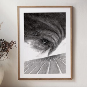 Wizard of Oz Twister Handmade Art Print, Kansas Tornado, Vintage Style Black and White Illustration, Farmhouse Décor, Pop Culture Movie Gift