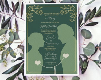 Arte de pared verde salvia de Jane Eyre, regalo para amantes de los libros Cottagecore, decoración de la academia oscura victoriana, impresión de arte hecha a mano