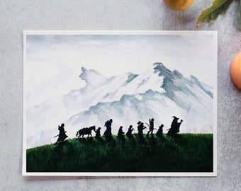 Impresión artística hecha a mano de Fellowship, regalo para amantes de los libros, obra de arte original en pintura con tinta y acuarela, decoración de pared para oficina o sala de juegos