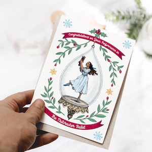 Cartão de Natal personalizado do balé quebra-nozes, estilo Clara Ballerina Coquette, diversos tons de pele, cartão feito à mão para a noite de abertura da Dance Mom