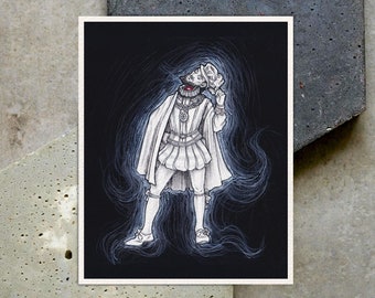 Nearly Headless Nick Ghost Handmade Art Print, Dark Academia Décor, Gothic Moody Wall Art, Vintage Illustration Style, Haunted Wizard School