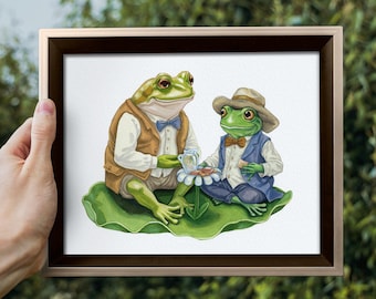 Impresión artística de acuarela de rana y sapo, regalo cottagecore literario, decoración de pared para habitación infantil