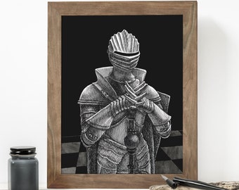 Impresión artística hecha a mano de la reina del ajedrez de los magos, decoración de pared de Dark Academia, estética mágica de brujas y magos, regalo nerd para amantes del ajedrez, Whimsigoth