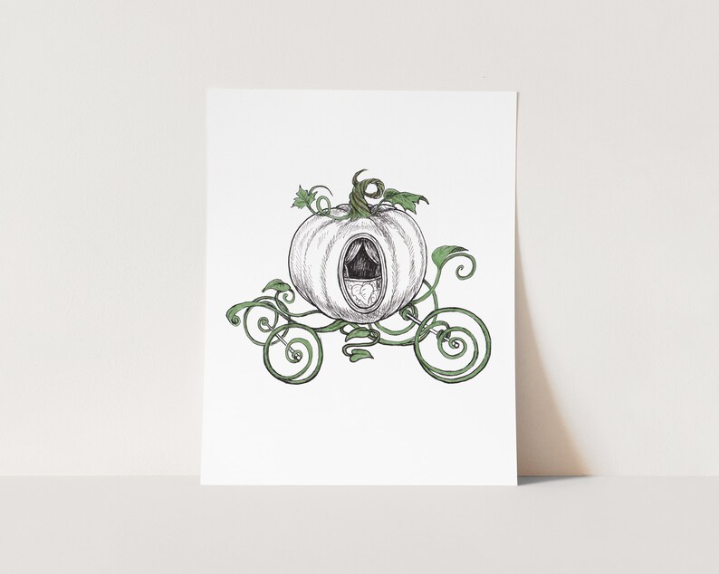 Cinderella Magic Pumpkin Carriage Nursery Child Bedroom \u2013 8x10 5x7 Fairy Tale Ink Illustration Art Print Room D\u00e9cor Princess Wall Art