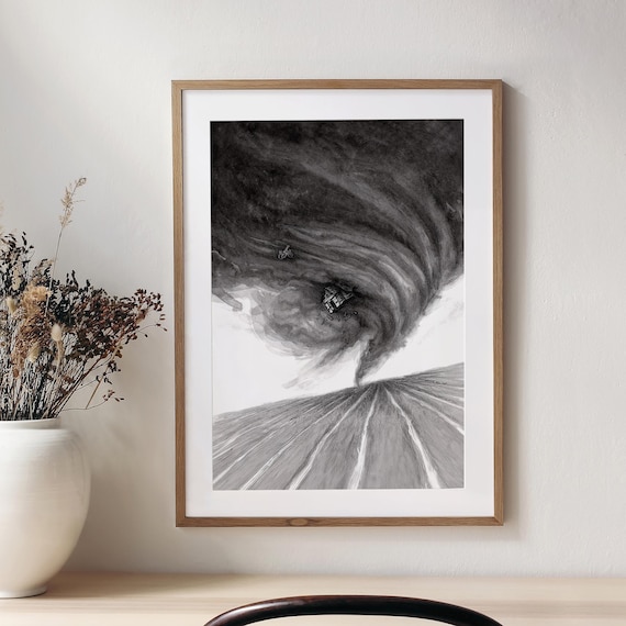 Wizard of Oz Twister Handmade Art Print, Kansas Tornado, Vintage