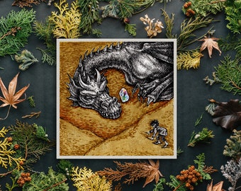 Smaug the Dragon Sleeping on Gold Treasure Hoard, Hobbit Bilbo Finding the Arkenstone, Fairytale Room Décor, Tolkien LOTR Wall Art Print