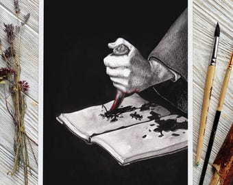 Horrocrux Diario de Tom Riddle, Arte mural de Dark Academia, Decoración mágica de brujas, Colmillo de basilisco de Voldemort, Arte de fantasía Estética gótica de mago melancólico
