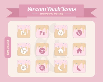Elgato Stream Deck Icons - Strawberry Pink Frosting Minimalistic Cake Dessert [182 Count]