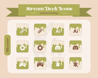 Elgato Stream Deck Icons - Matcha Frosting Minimalistic Cake Dessert [182 Count]