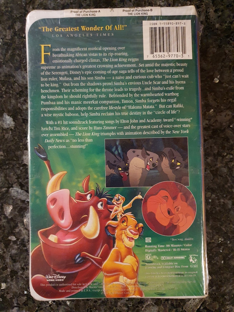 Walt Disney's the Lion King VHS Vintage Sealed Masterpiece Etsy