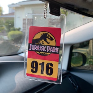 Jurassic Park Vehicle Rear-view Mirror Tag Pass (Double Side Print) - Ultra hi-Definition Printed Cards VIVID COLORS