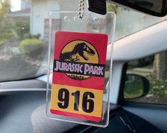 Jurassic Park Vehicle Rear-view Mirror Tag Pass (Double Side Print) - Ultra hi-Definition Printed Cards VIVID COLORS