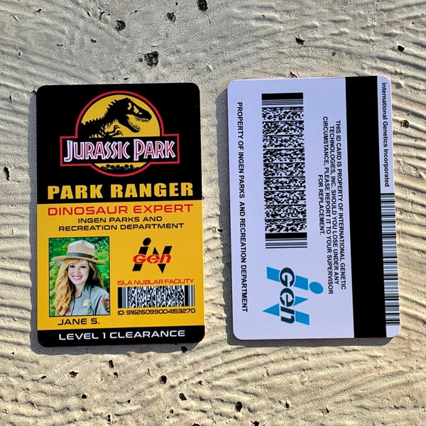 Badge d'identification Jurassic Park Ranger [à personnaliser avec votre VISAGE ou votre NOM] conçu par des professionnels - Ultra réaliste
