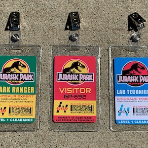 Jurassic Park Set Prop ID Badge: Lab Tech / Visitor / Park Ranger / Vehicle Tag - Hi-Definition - Realistic Professional Print