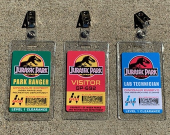 Jurassic Park Set Prop ID Badge: Lab Tech / Visitor / Park Ranger / Vehicle Tag - Hi-Definition - Realistic Professional Print