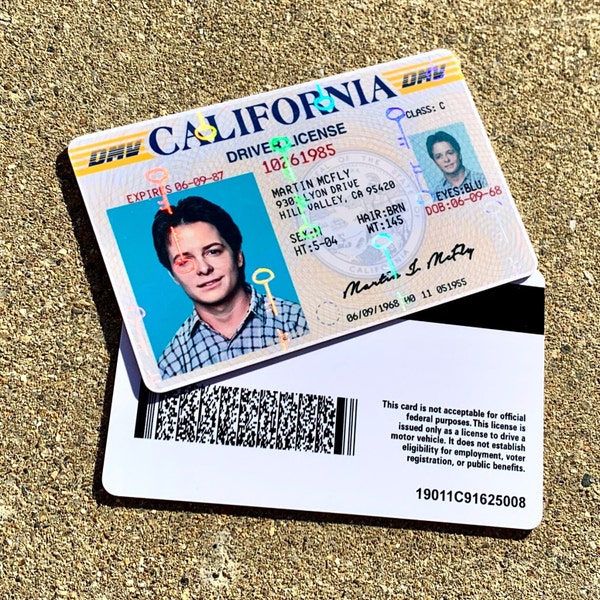 Marty McFly ID CARD - Back to the Future - Michael J Fox - License - Prop Mc FLY