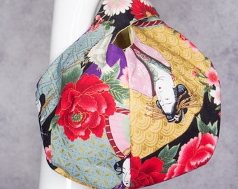 Reversible flowers peppermints blue white sweets Project Bag candy red Japanese Knot Bag