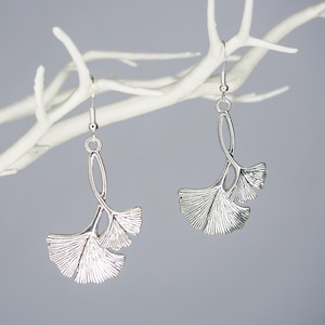 Ginkgo Earrings - Silver Coloured - Nature Inspired Earrings - Vallentines Gift - Ginkgo Jewellery - Gifts For Her