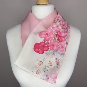 Pink Plum Blossom Infinity Scarf – Upcycled Kimono Silk | Handmade Japanese Floral Scarf | Lightweight Silk Gift for Her