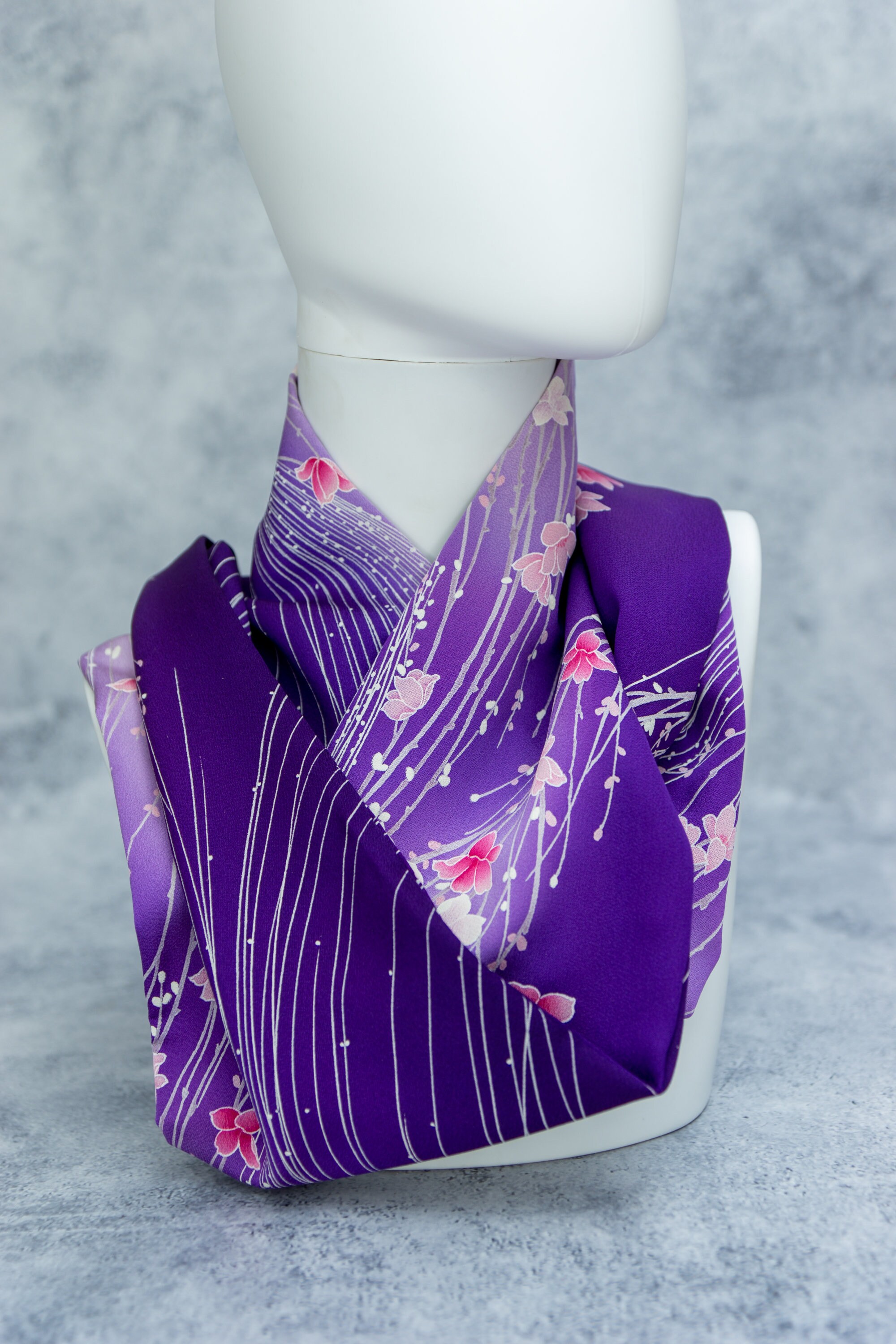 329A Silk infinity scarf made from up cycled kimono silk Eye catching and wonderful to wear