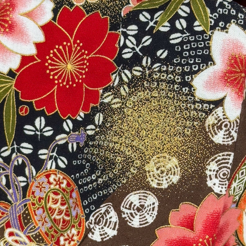 Doublure en coton japonais rose fleur de sakura et motif phénix et satin duchesse image 8