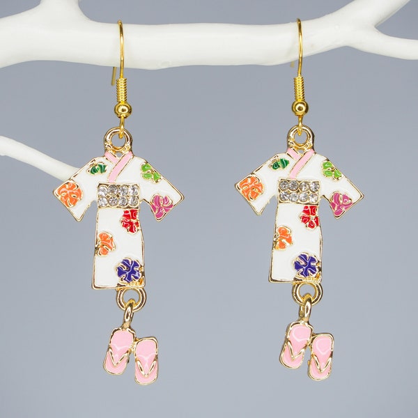 Enamel Kimono Charm Earrings - Valentines Gift - Jewellery Gifts - Gifts For Her - Japanese Jewellery