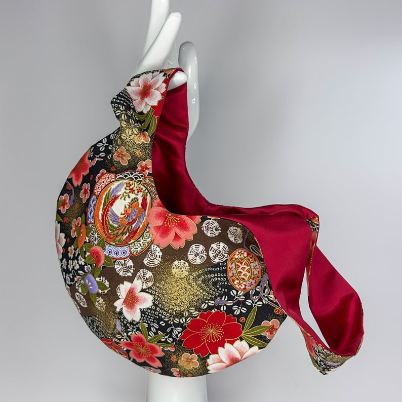 Doublure en coton japonais rose fleur de sakura et motif phénix et satin duchesse image 7