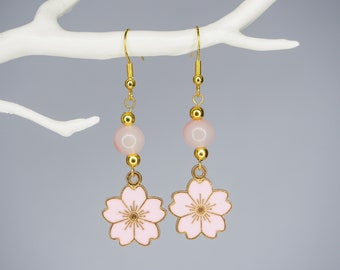 Boucles d'oreilles japonaises en fleurs de sakura roses - Boucles d'oreilles japonaises - Pendentifs japonais - Cadeaux pour elle - Bijoux japonais