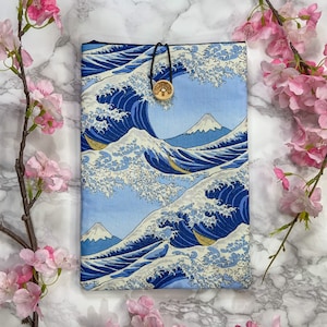 Japanese Cotton Book Sleeve Book Protector The Great Wave Pattern Mothers Day Gifts Readers Gifts Book Lovers Gift image 2